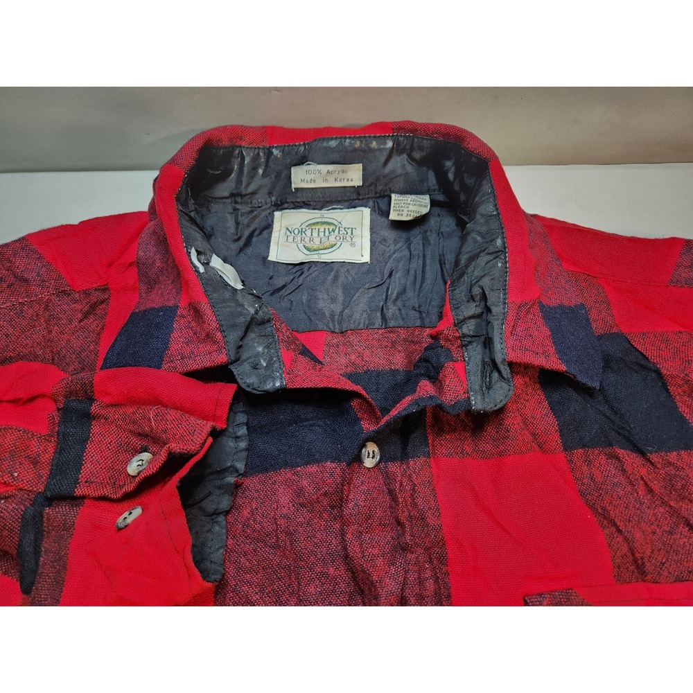 Northwest Territory Mens 3X Plaid Acrylic Flannel Shirt Long Sleeve Red Black